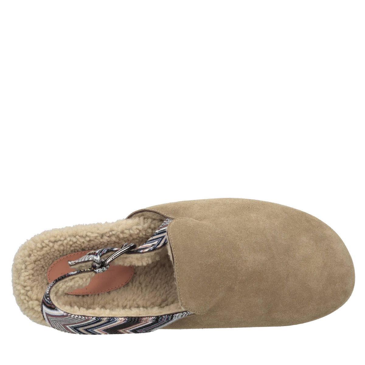 Sabot in camoscio e tessuto zig zag 