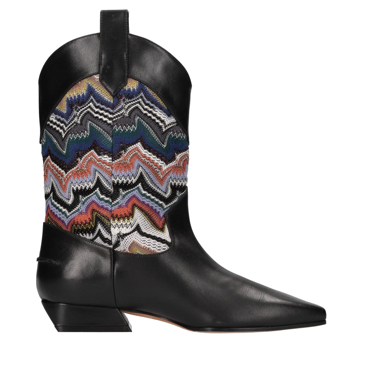 Stivaletti texani in pelle e tessuto zig zag 