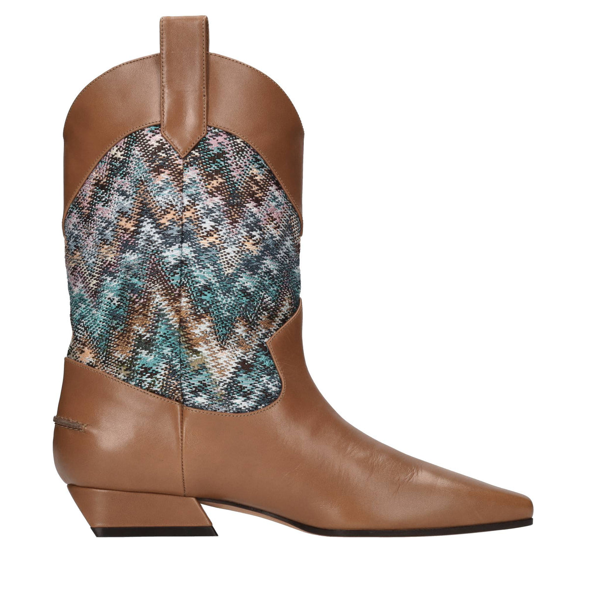 Stivaletti texani in pelle e tessuto zig zag 
