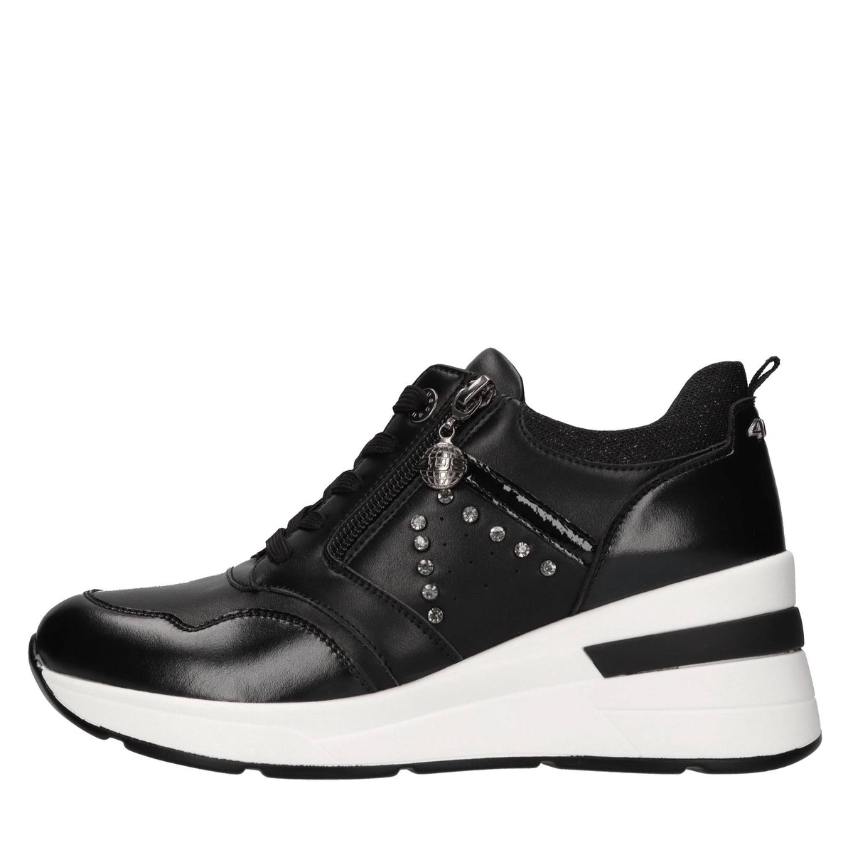Sneakers in ecopelle e tessuto con strass 