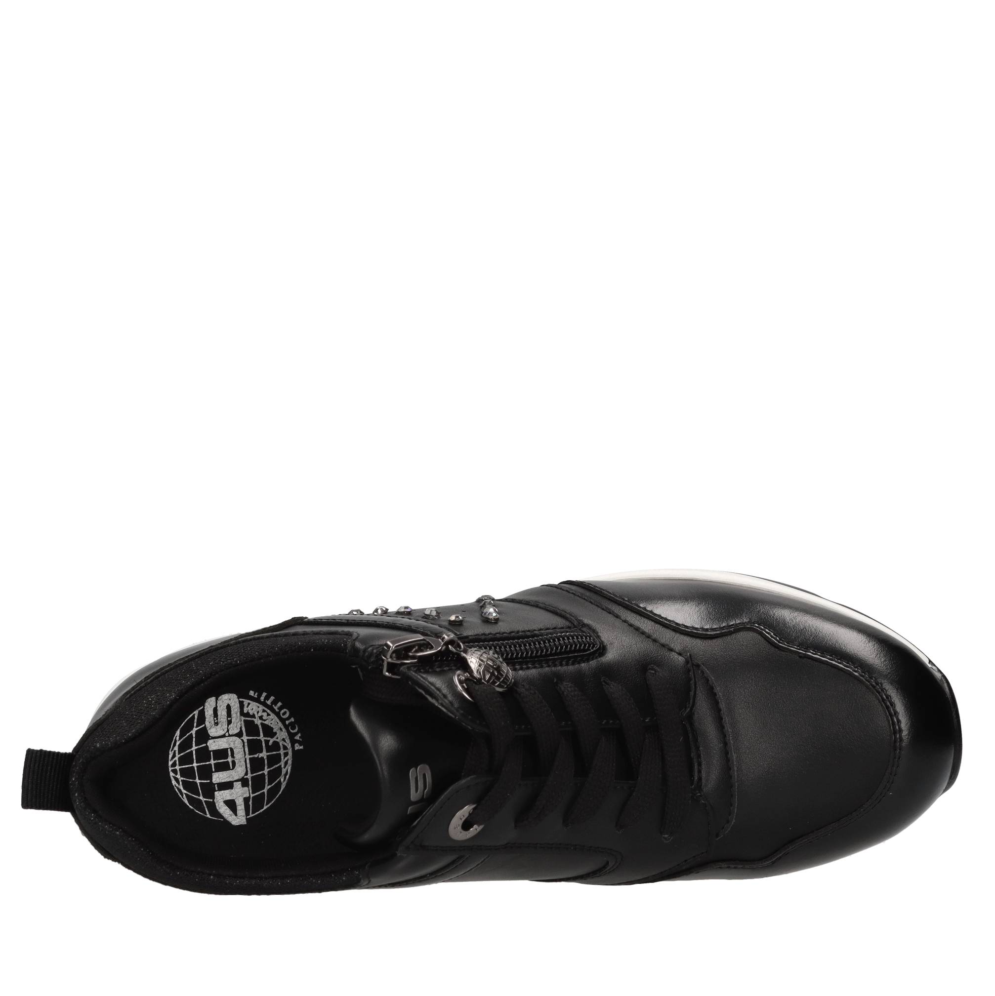 Sneakers in ecopelle e tessuto con strass 