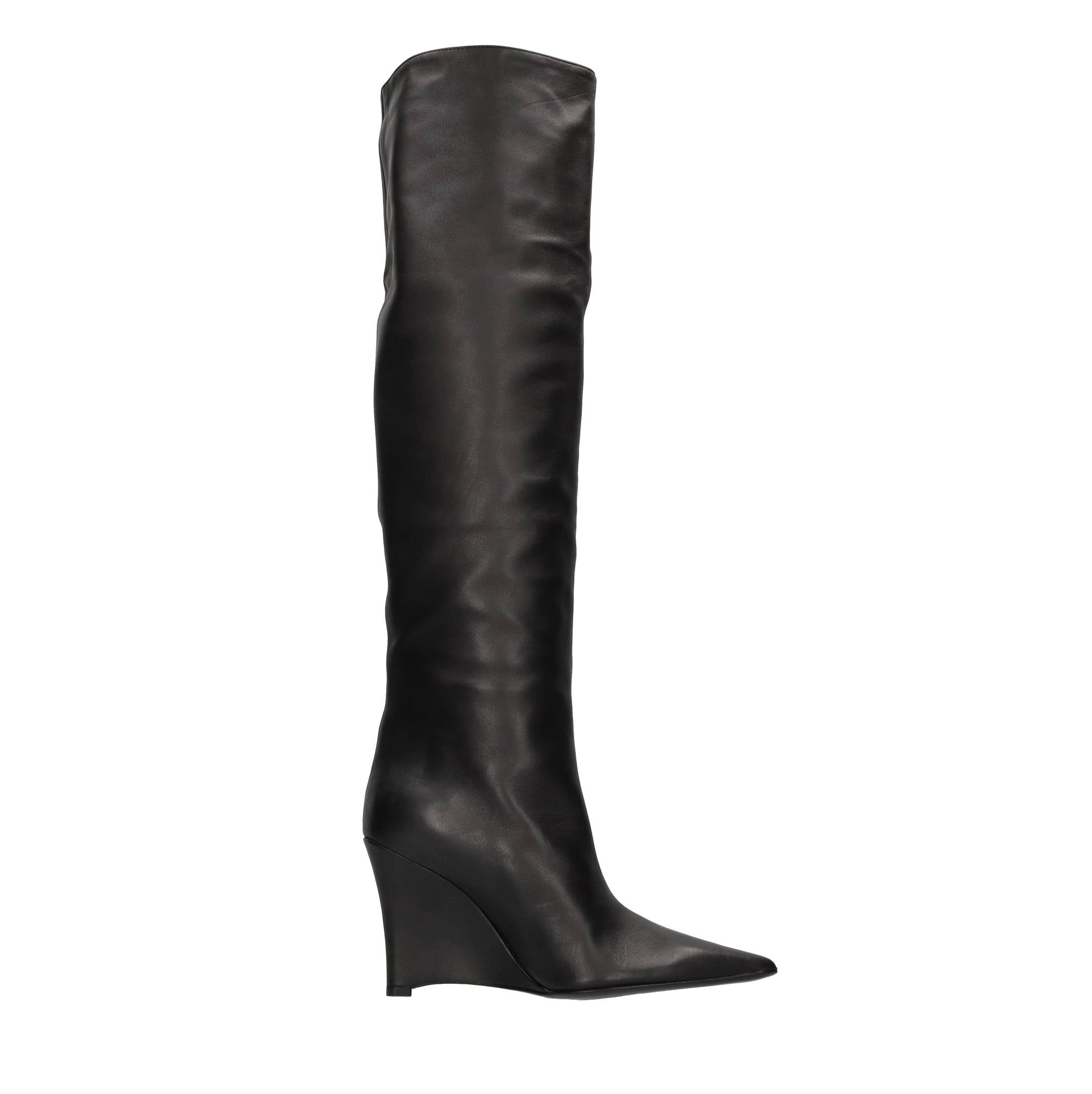Stivali cuissard in pelle con zeppa 