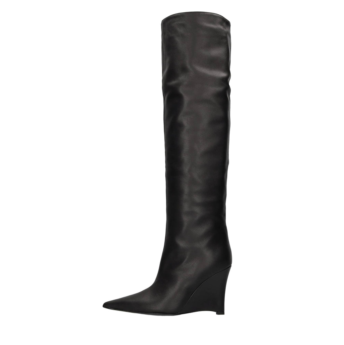 Stivali cuissard in pelle con zeppa 