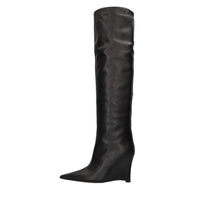 Stivali cuissard in pelle con zeppa 