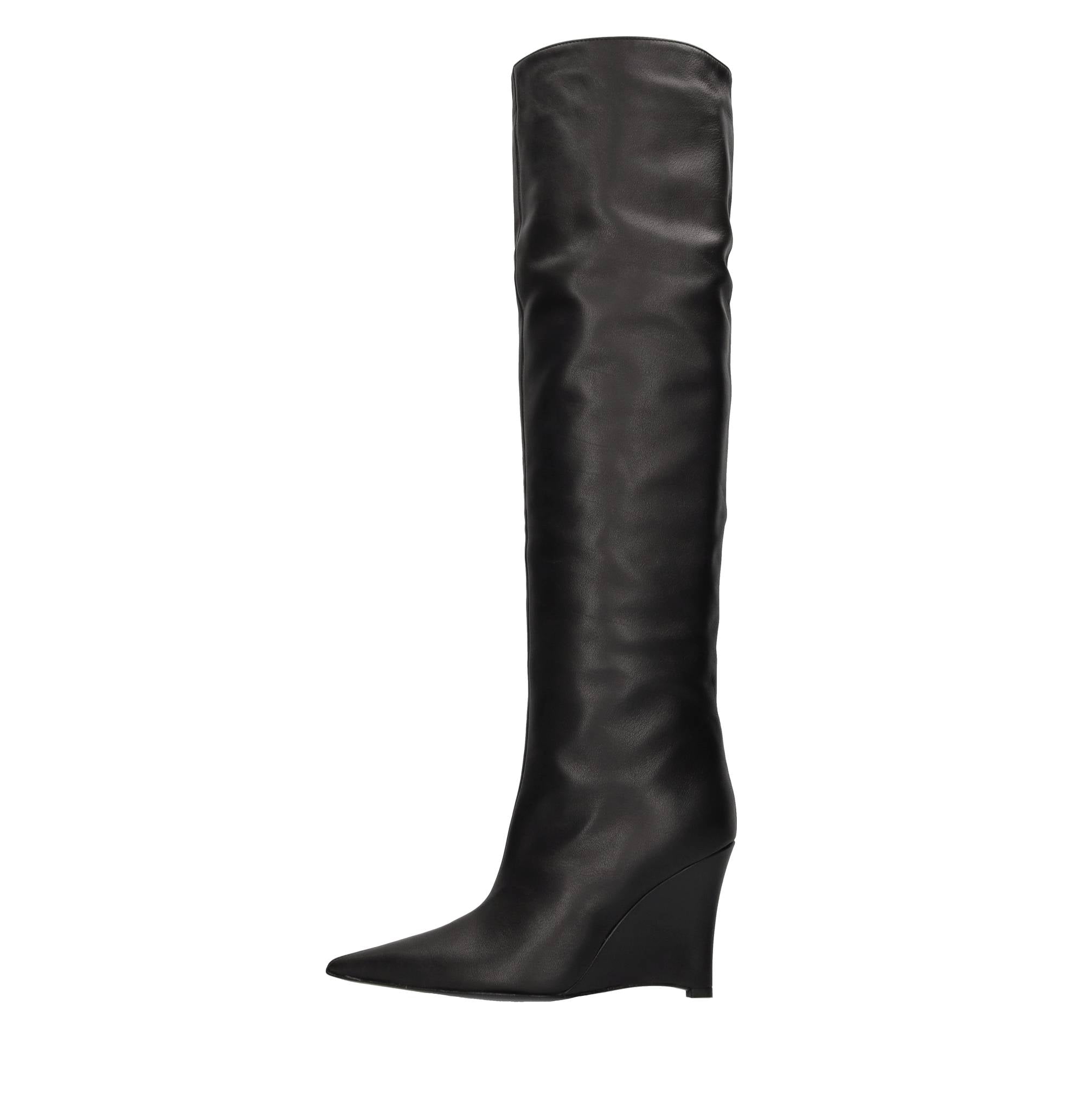 Stivali cuissard in pelle con zeppa 