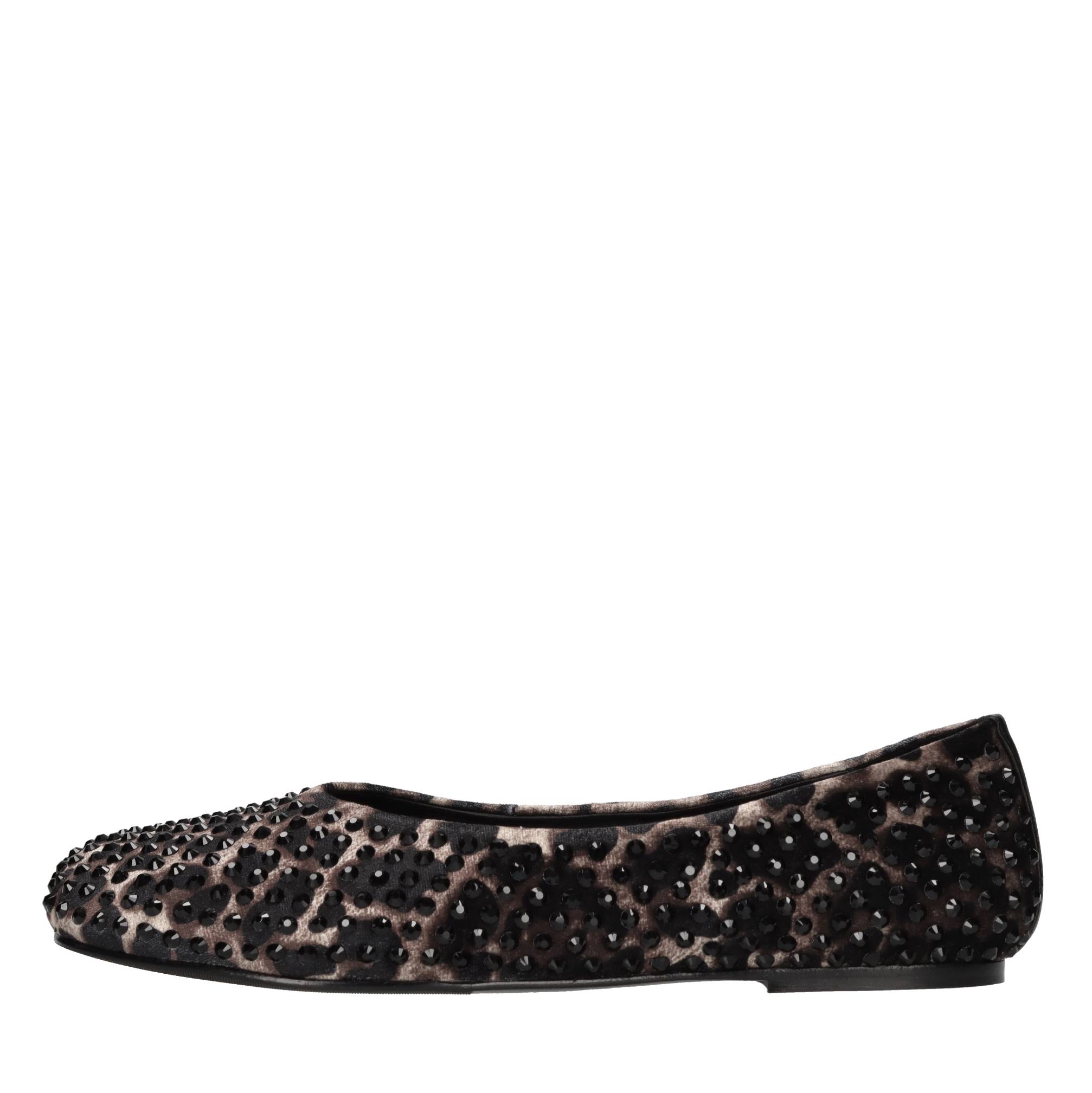 Ballerine in pelle e tessuto con strass 