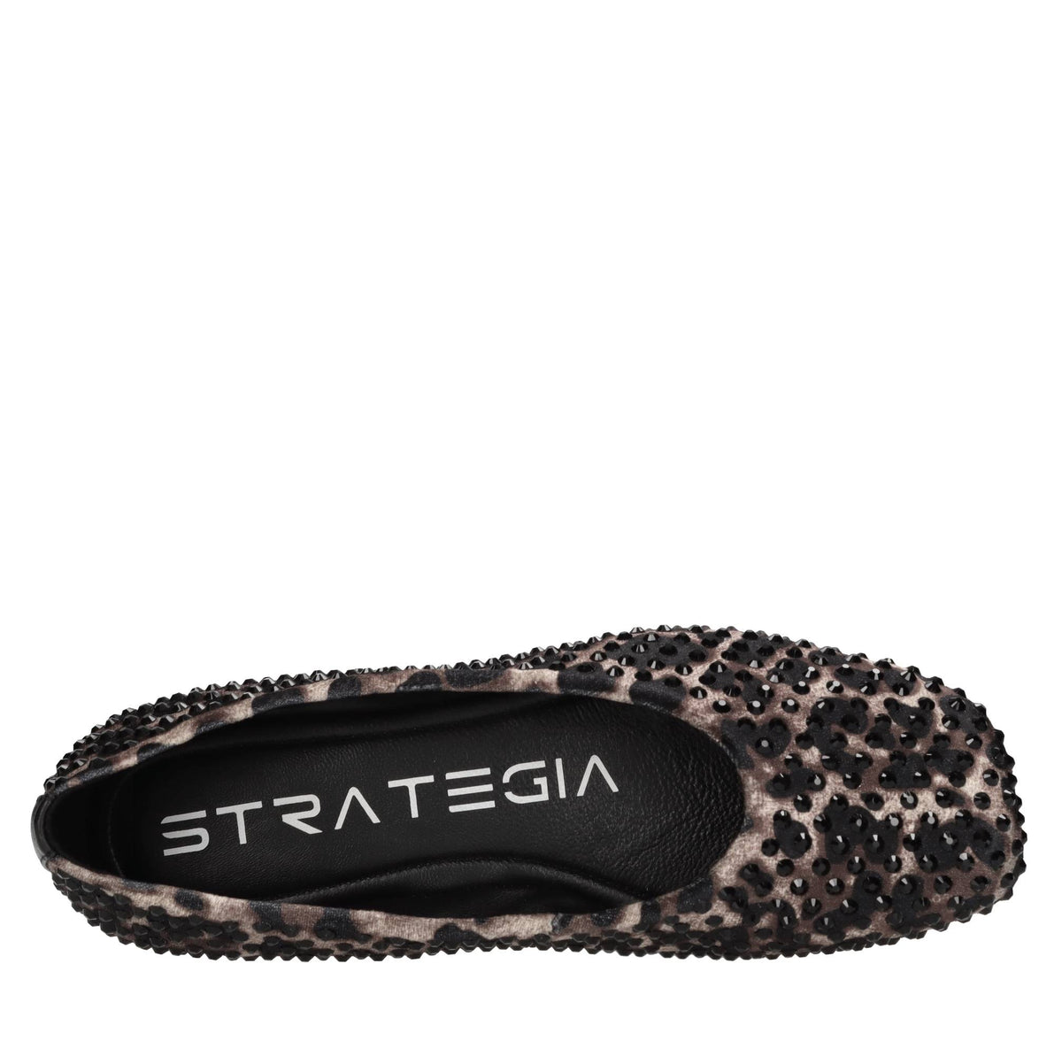 Ballerine in pelle e tessuto con strass 