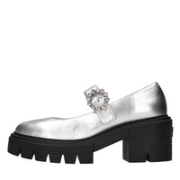Ballerine in pelle con fibbia di strass 