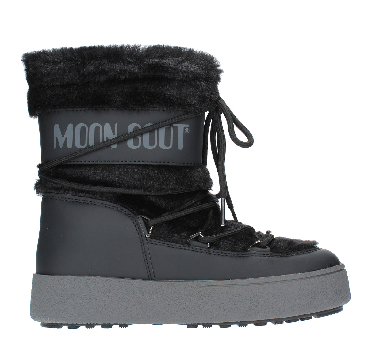 Stivaletti da neve modello LTRACK FAUX FUR MOON BOOT in ecopelliccia e nylon tecnico idrorepellente 