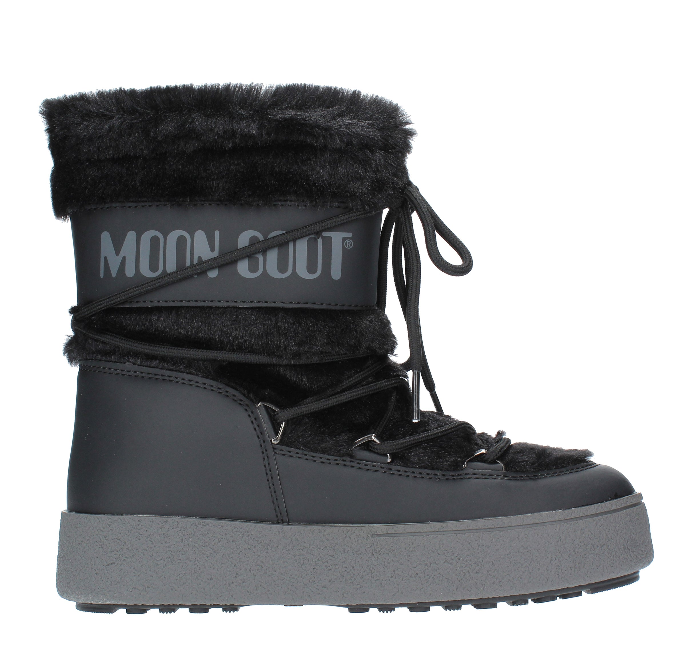 Stivaletti da neve modello LTRACK FAUX FUR MOON BOOT in ecopelliccia e nylon tecnico idrorepellente 