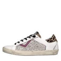 Sneakers in pelle,cavallino e glitter argento 