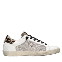 Sneakers in pelle,cavallino e glitter argento 