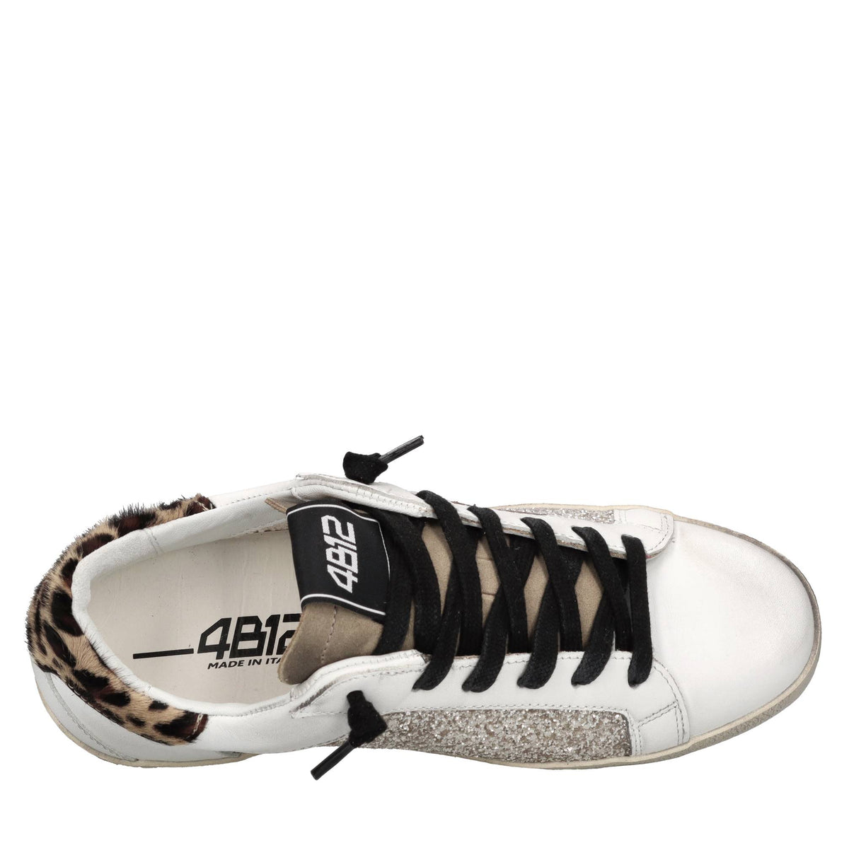 Sneakers in pelle,cavallino e glitter argento 