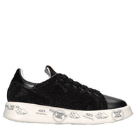 Sneakers in pelle tessuto e strass 