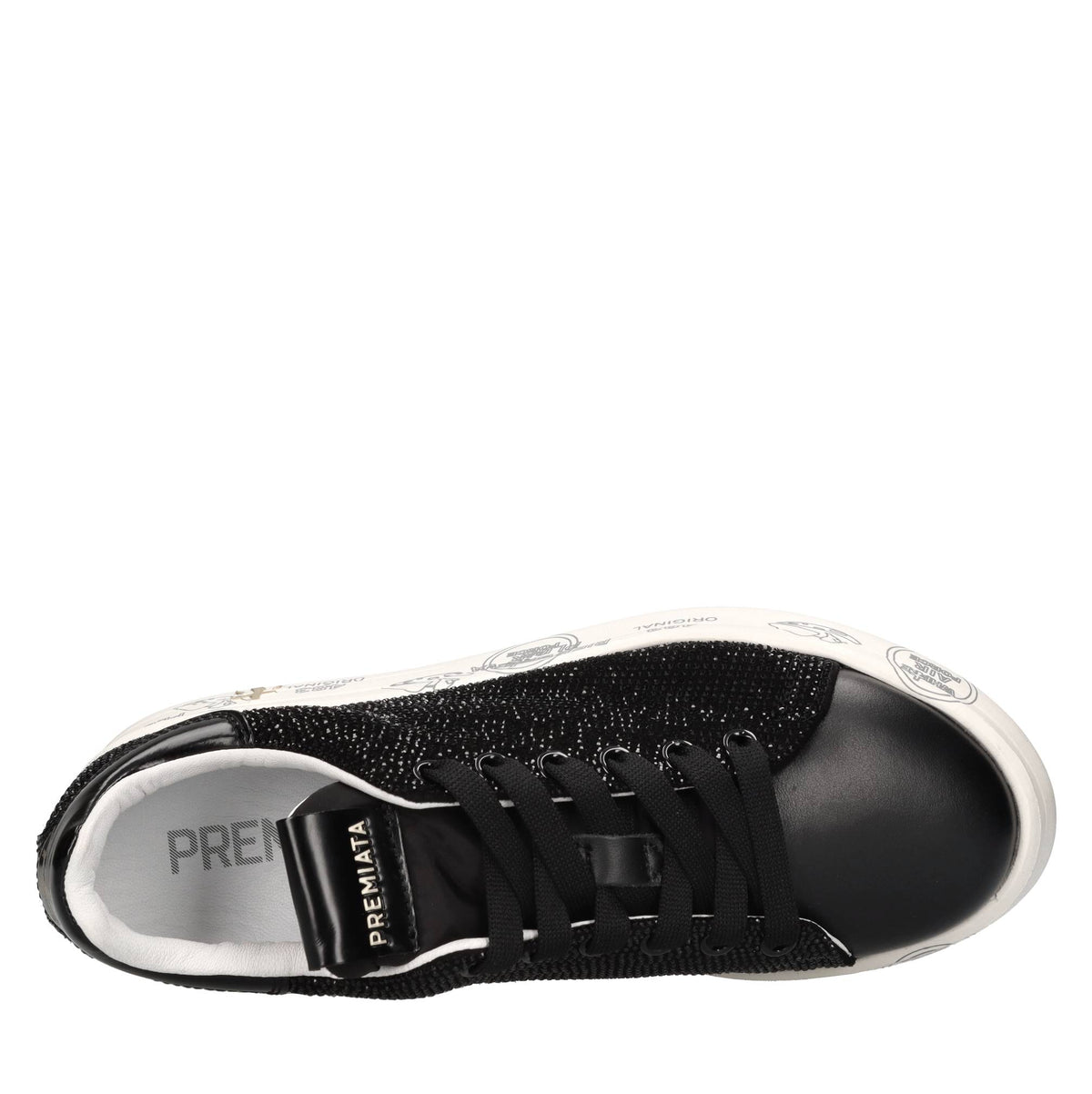 Sneakers in pelle tessuto e strass 