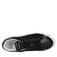 Sneakers in pelle tessuto e strass 
