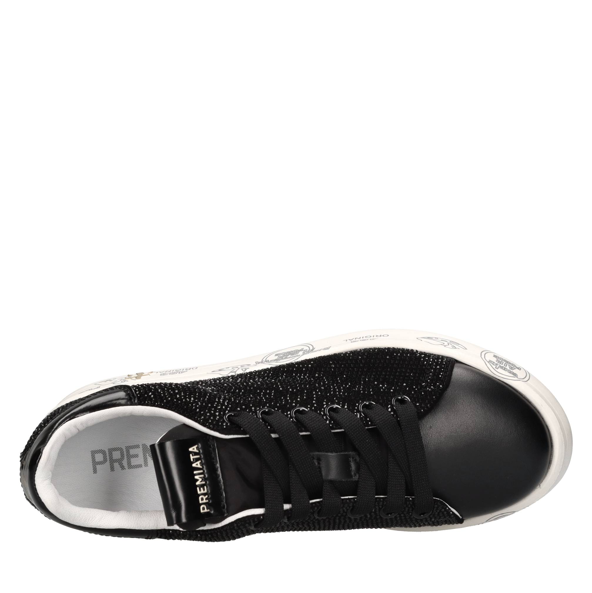 Sneakers in pelle tessuto e strass 