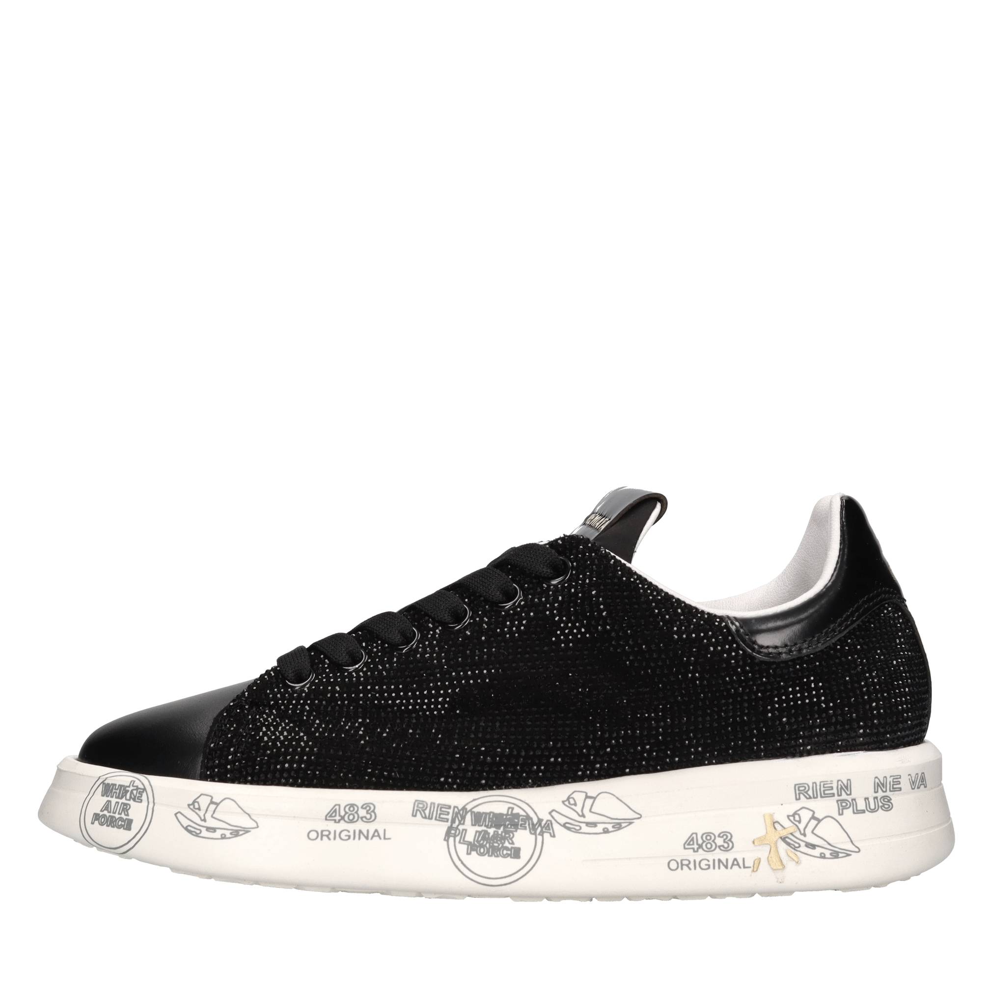 Sneakers in pelle tessuto e strass 