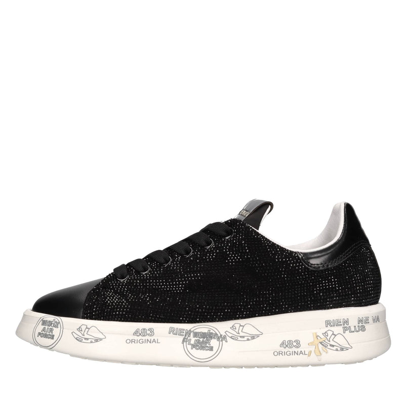 Sneakers in pelle tessuto e strass 