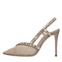 Décolleté slingback Julia Heaven in camoscio e rete di tessuto con strass 