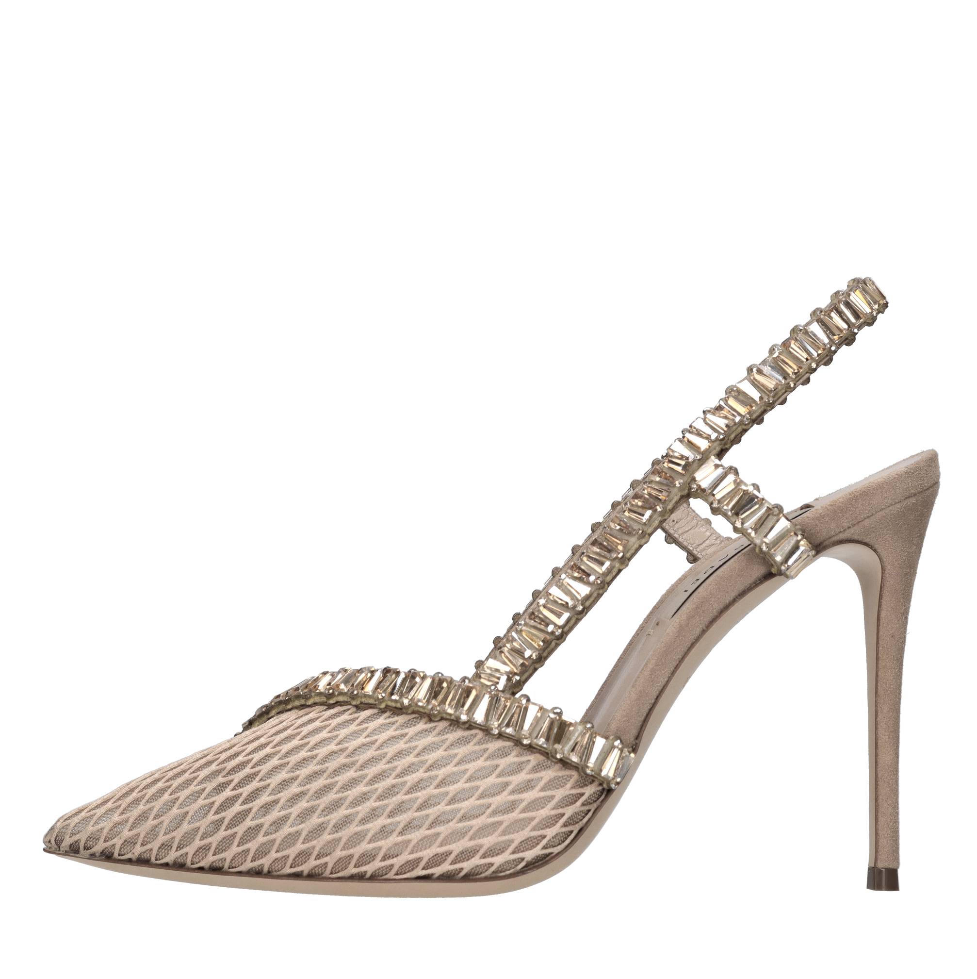 Décolleté slingback Julia Heaven in camoscio e rete di tessuto con strass 