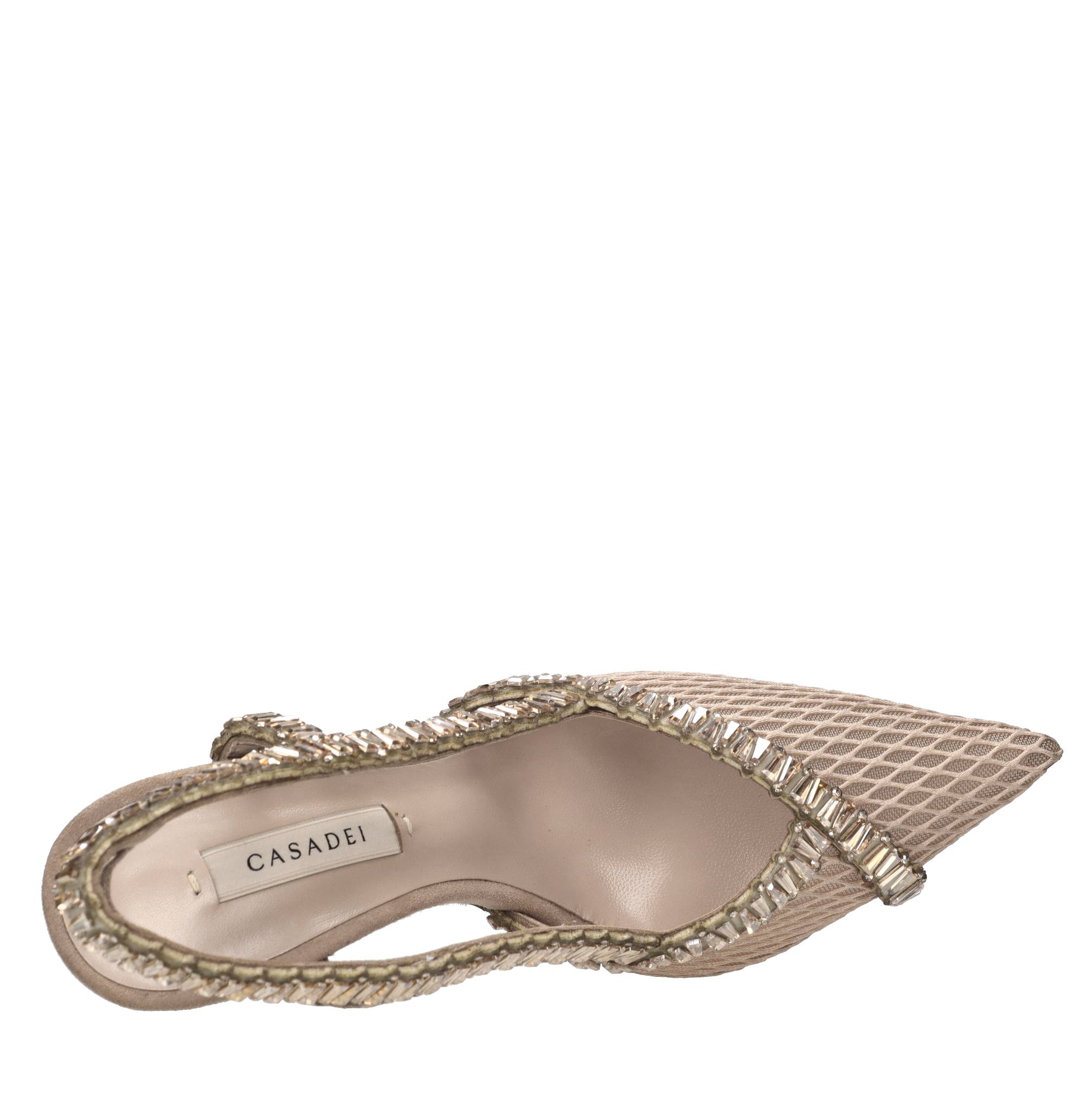 Décolleté slingback Julia Heaven in camoscio e rete di tessuto con strass 