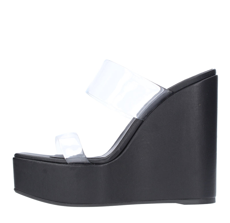 Sandali Mules Zeppa in pelle e plexi 