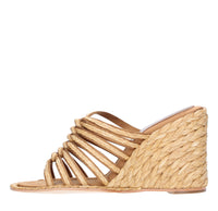 Sandali Mules Zeppa in rafia pelle e tessuto 