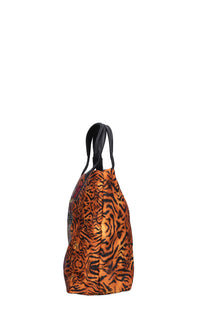 Borsa in tessuto con inserti in ecopelle 
