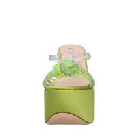 Mules Zeppa in raso plexi e strass 
