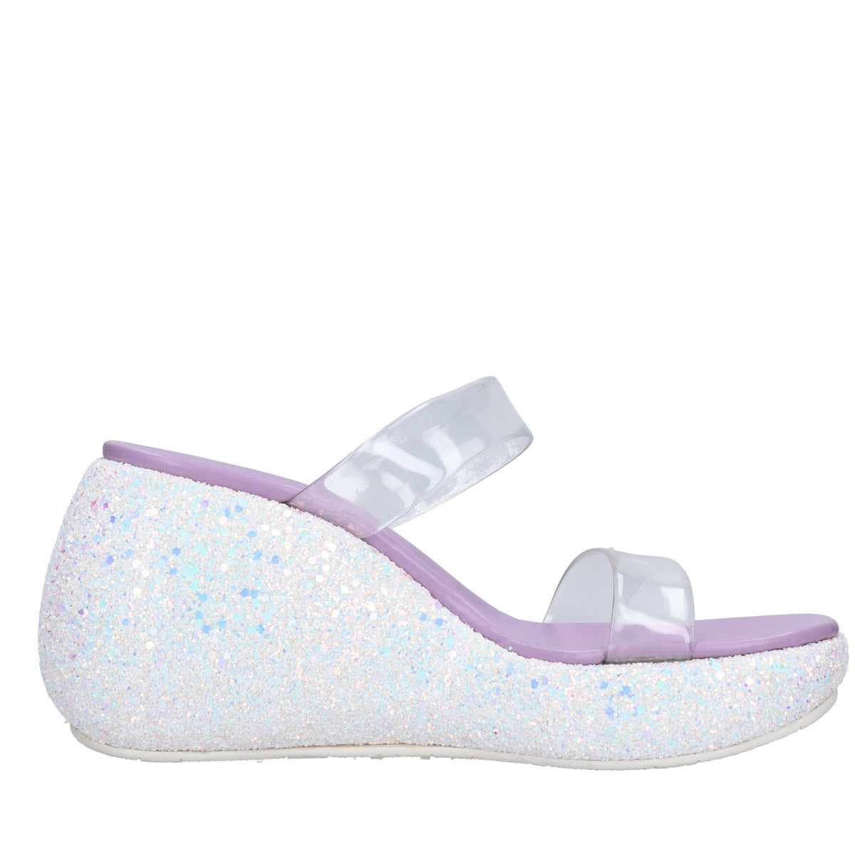 Mules Zeppa in plexi e glitter 