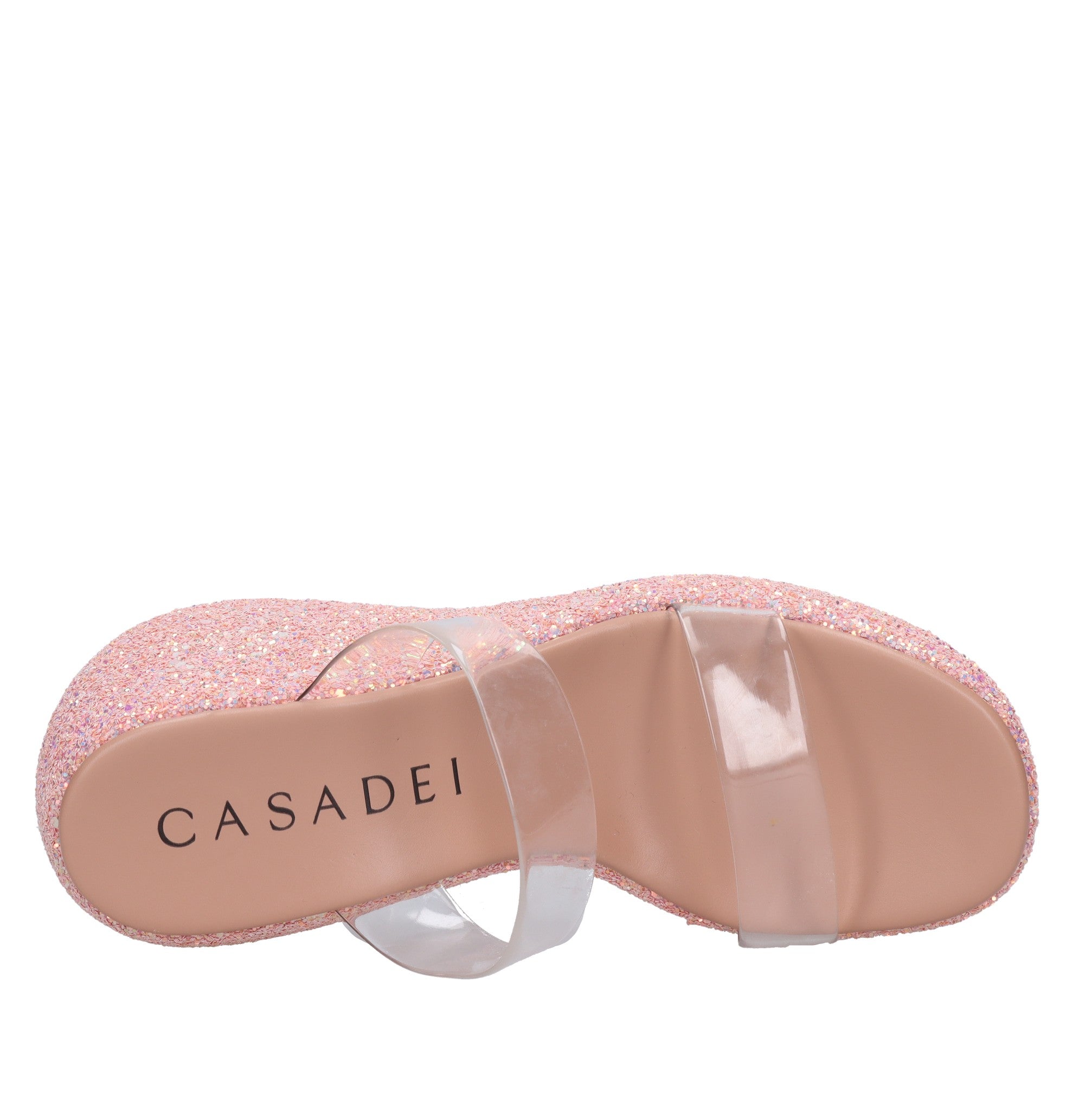Mules Zeppa in plexi e glitter 