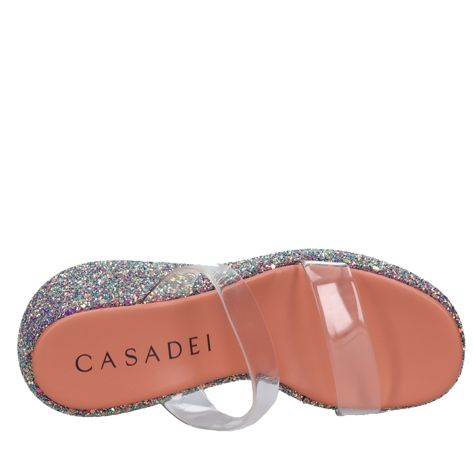 Mules Zeppa in plexi e glitter 