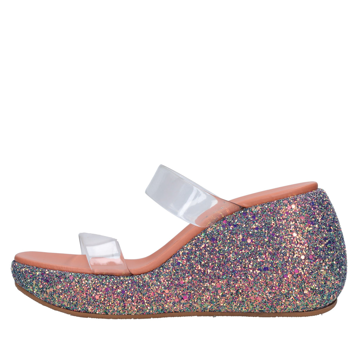 Mules Zeppa in plexi e glitter 