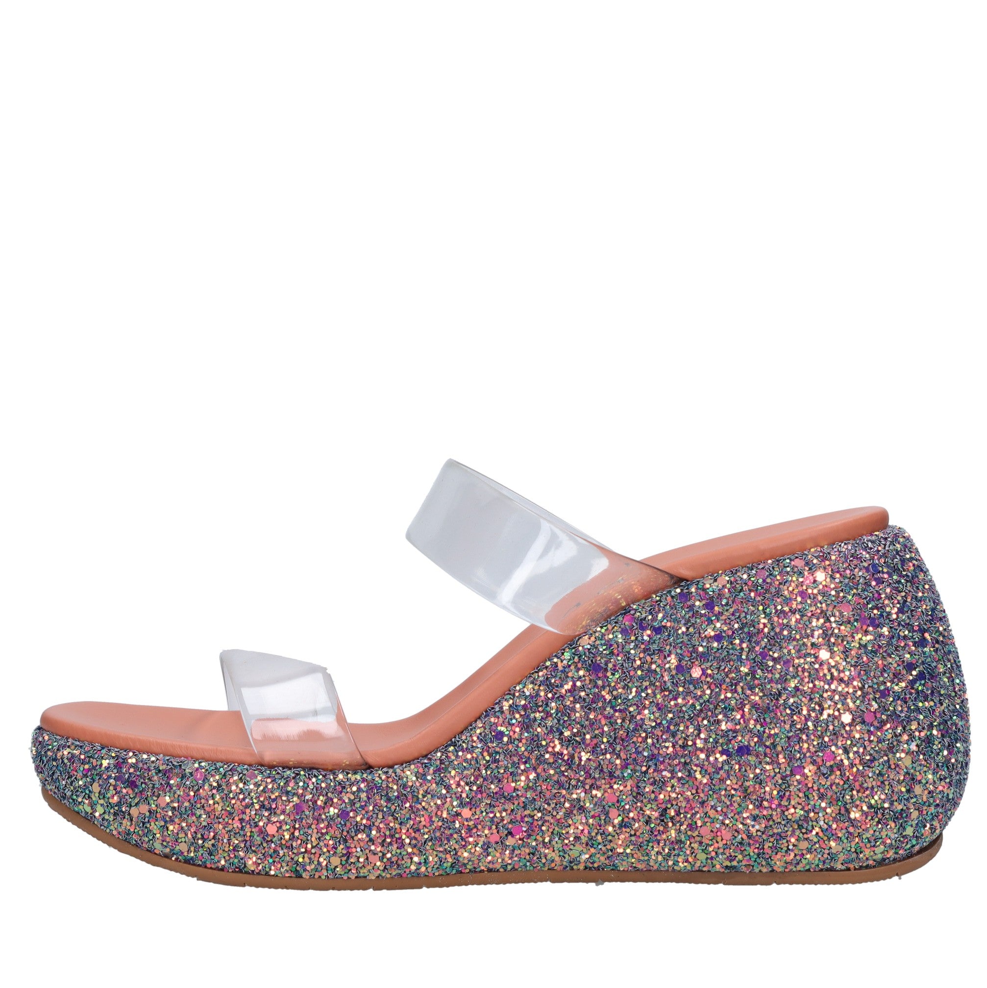 Mules Zeppa in plexi e glitter 