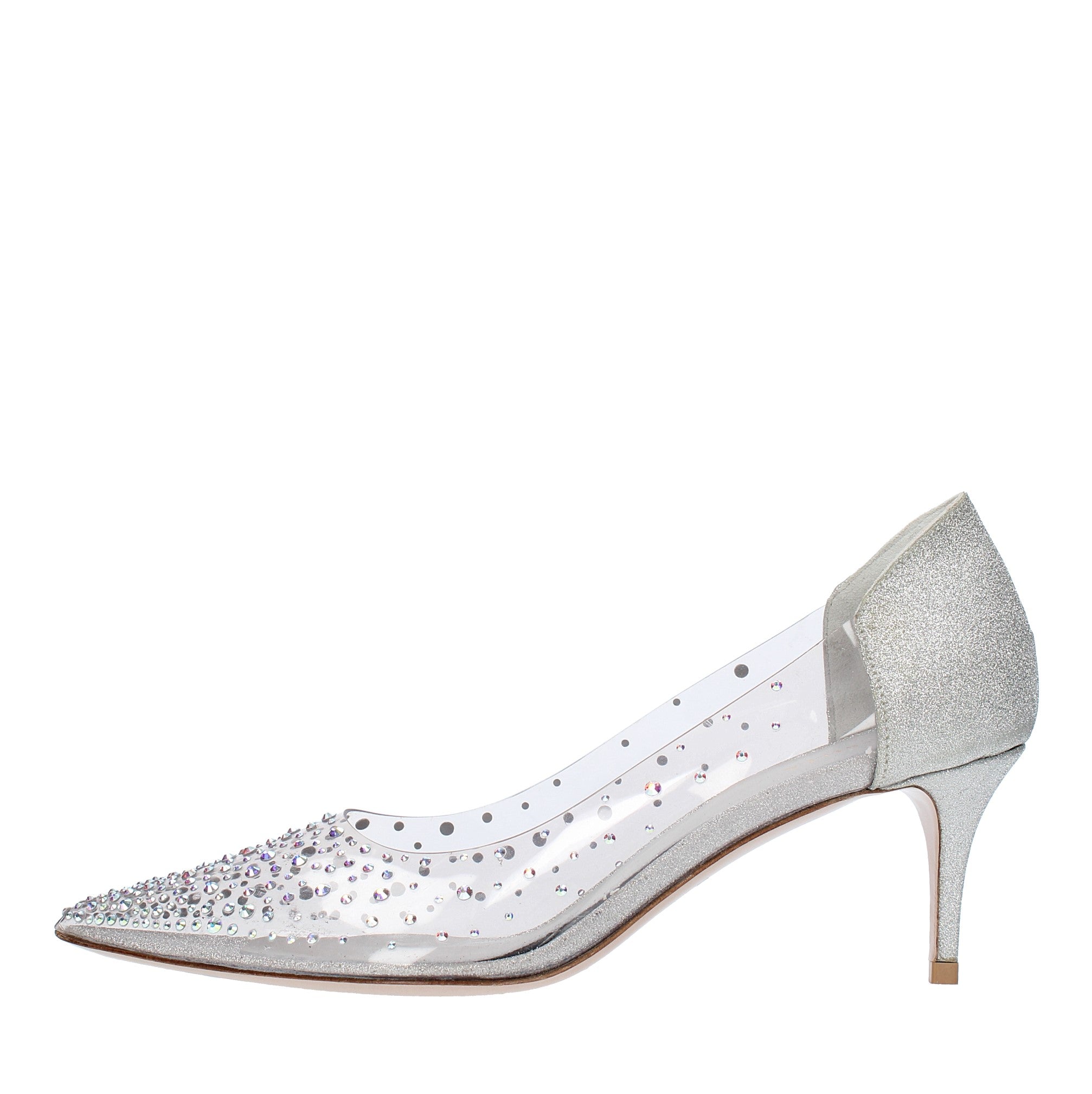 Décolleté in pelle glitterata e PVC 