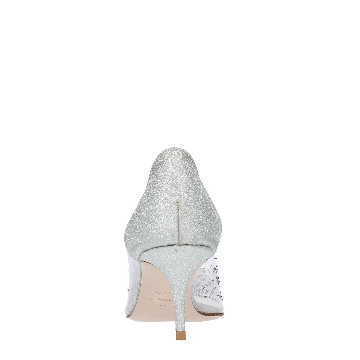 Décolleté in pelle glitterata e PVC 