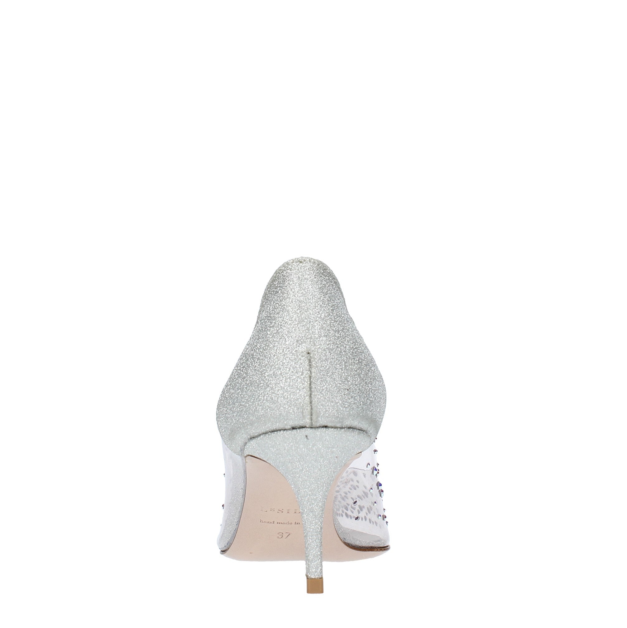 Décolleté in pelle glitterata e PVC 