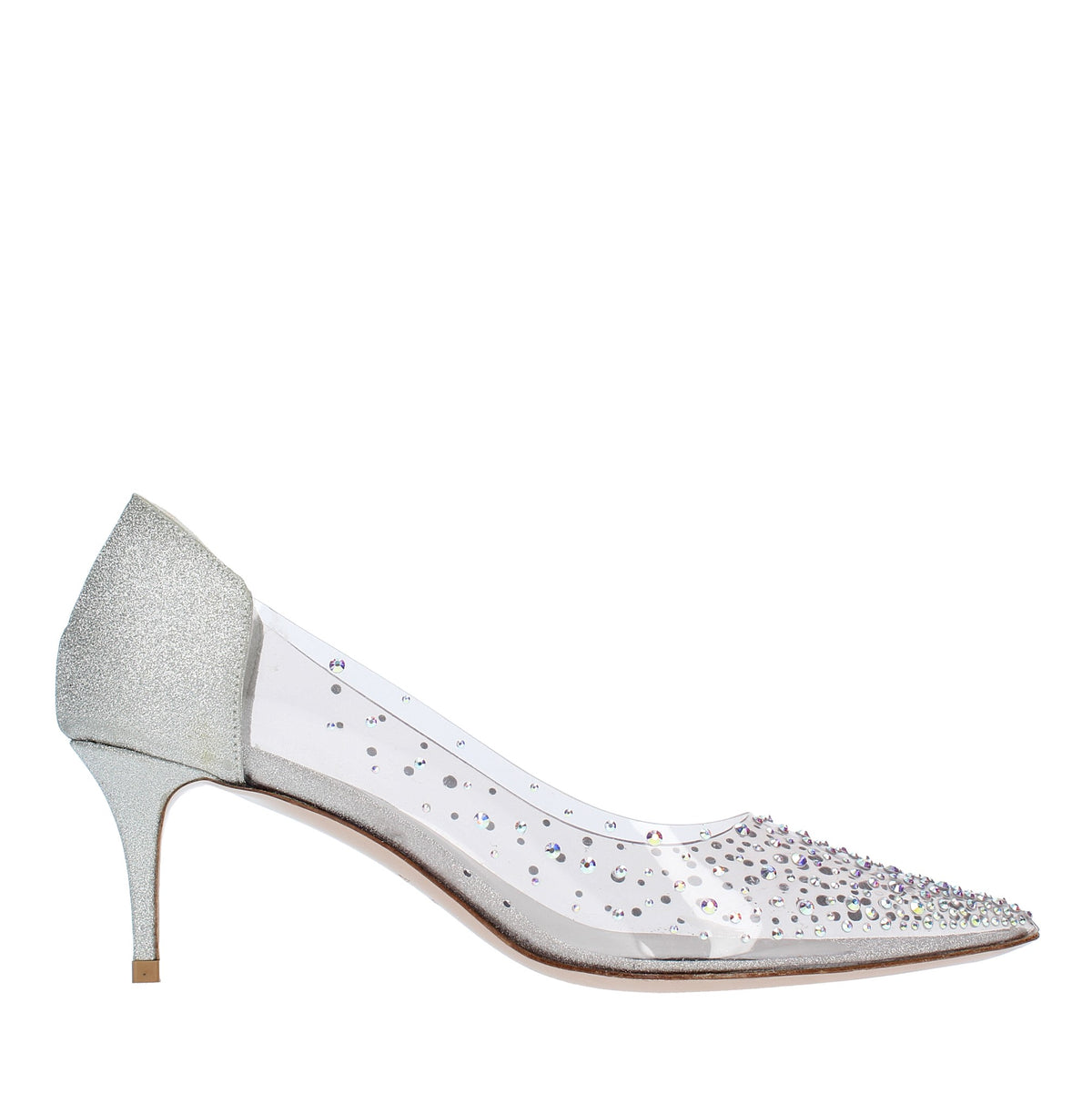 Décolleté in pelle glitterata e PVC 