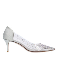 Décolleté in pelle glitterata e PVC 