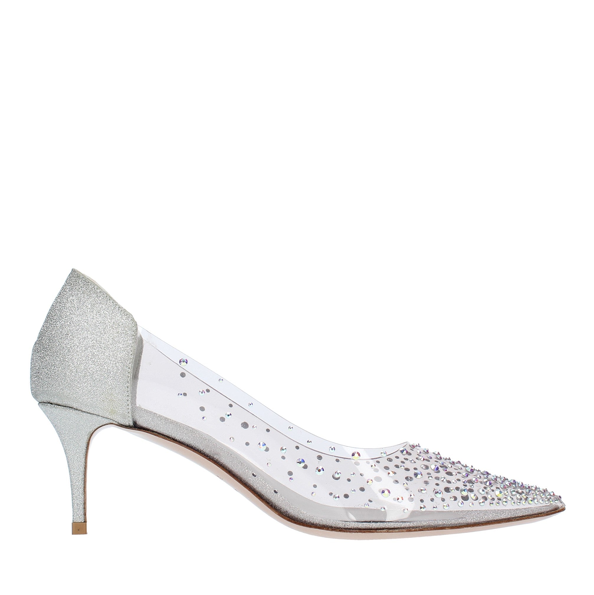 Décolleté in pelle glitterata e PVC 