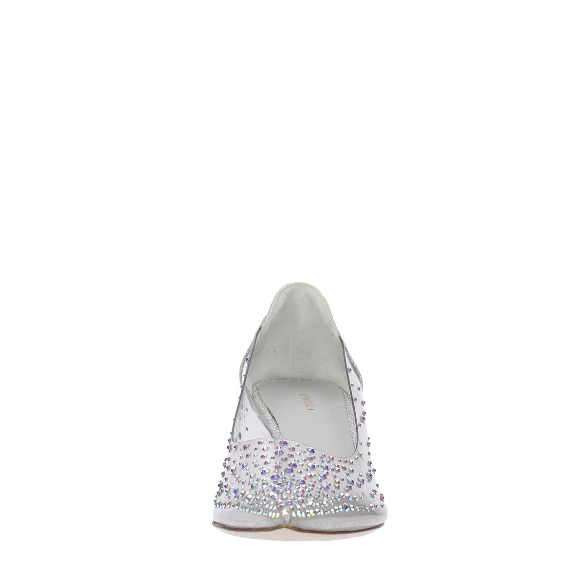 Décolleté in pelle glitterata e PVC 