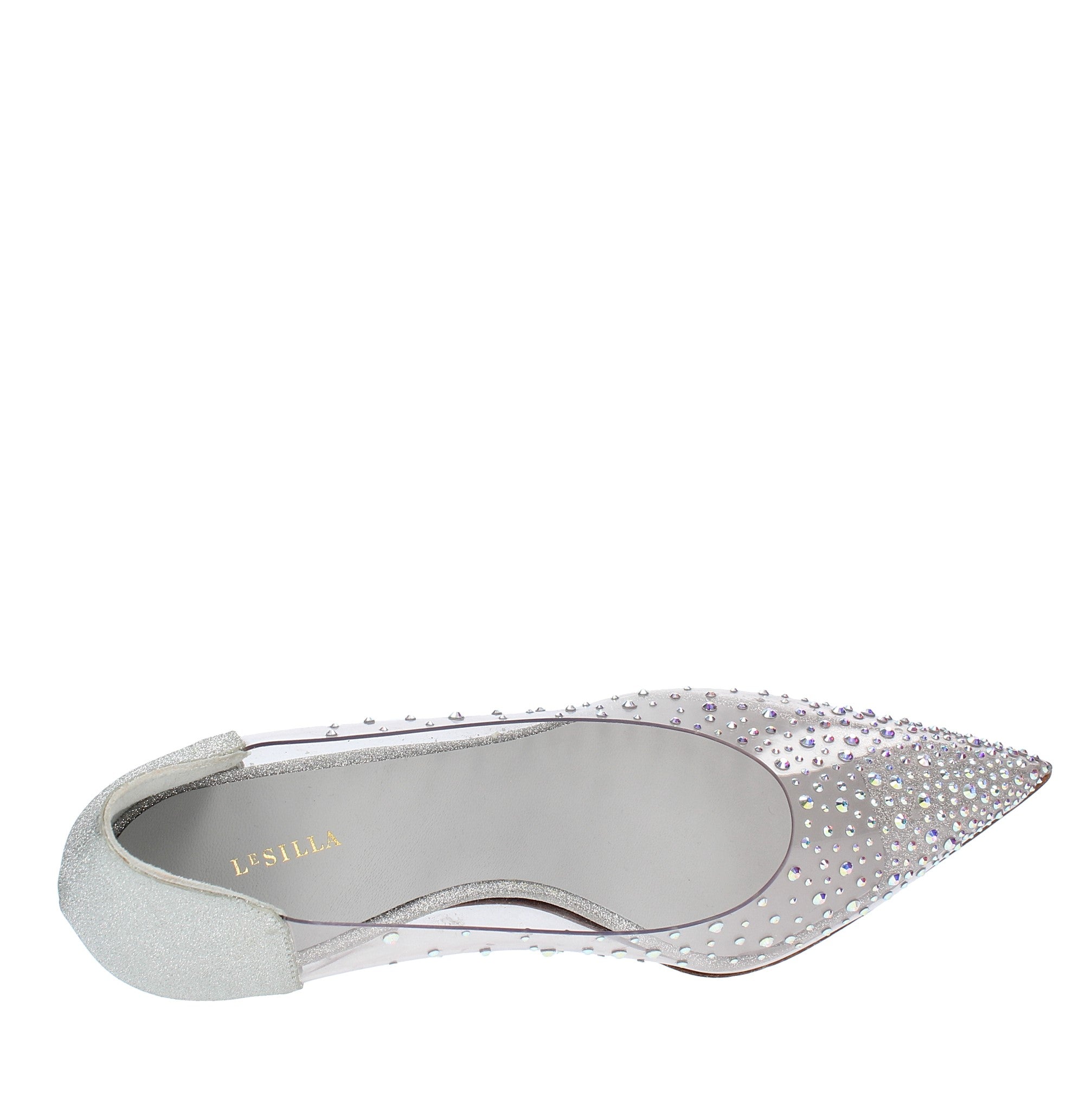 Décolleté in pelle glitterata e PVC 