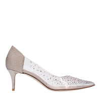 Décolleté in pelle glitterata e PVC 