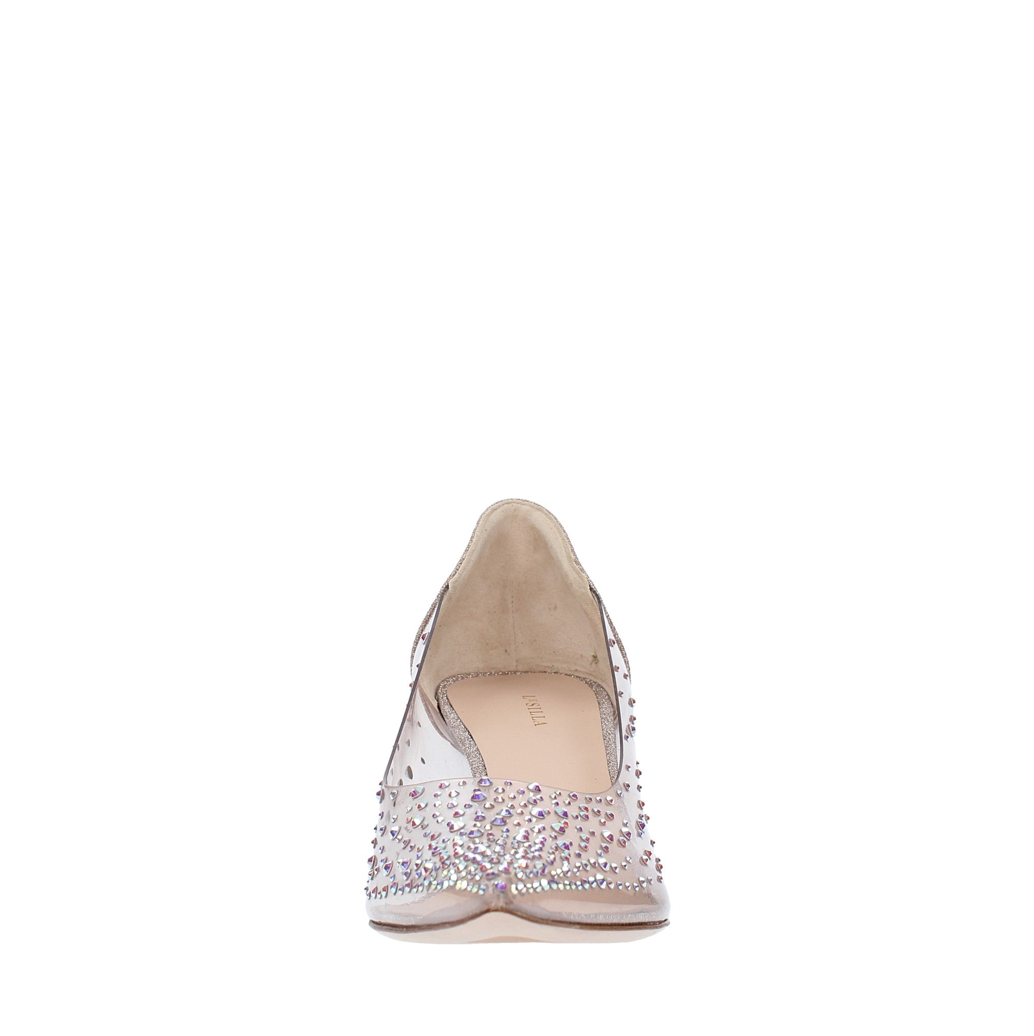 Décolleté in pelle glitterata e PVC 