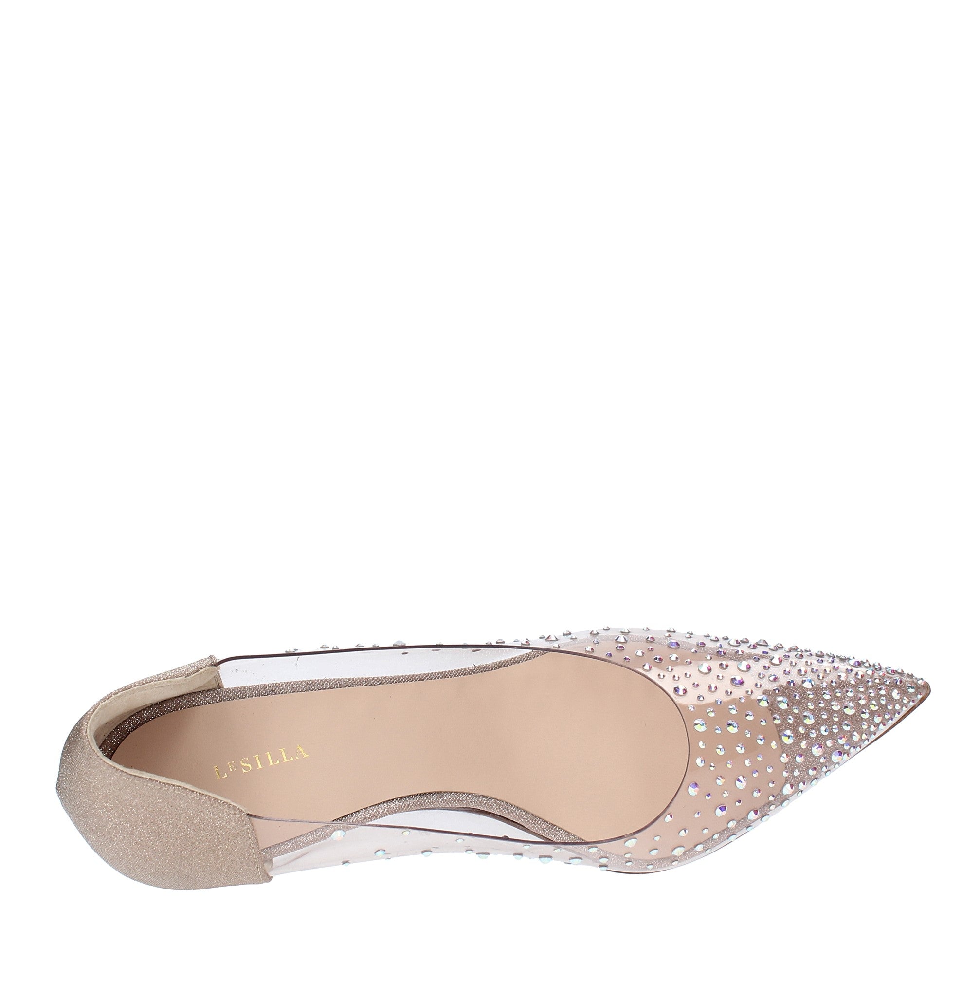 Décolleté in pelle glitterata e PVC 