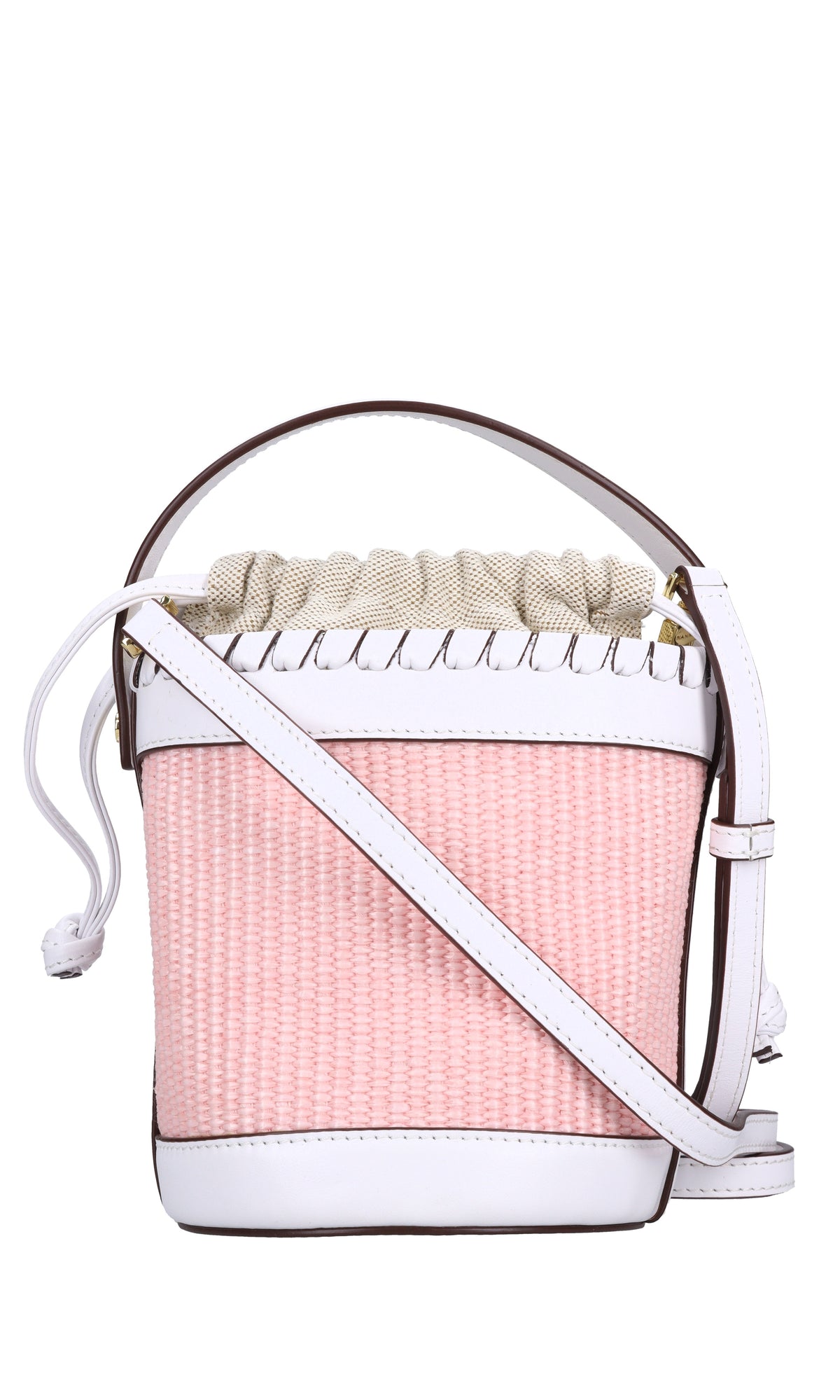 Borsa in rafia con inserti in ecopelle 
