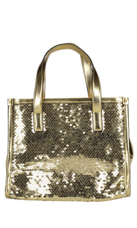Borsa in pailletes con inserti in ecopelle 
