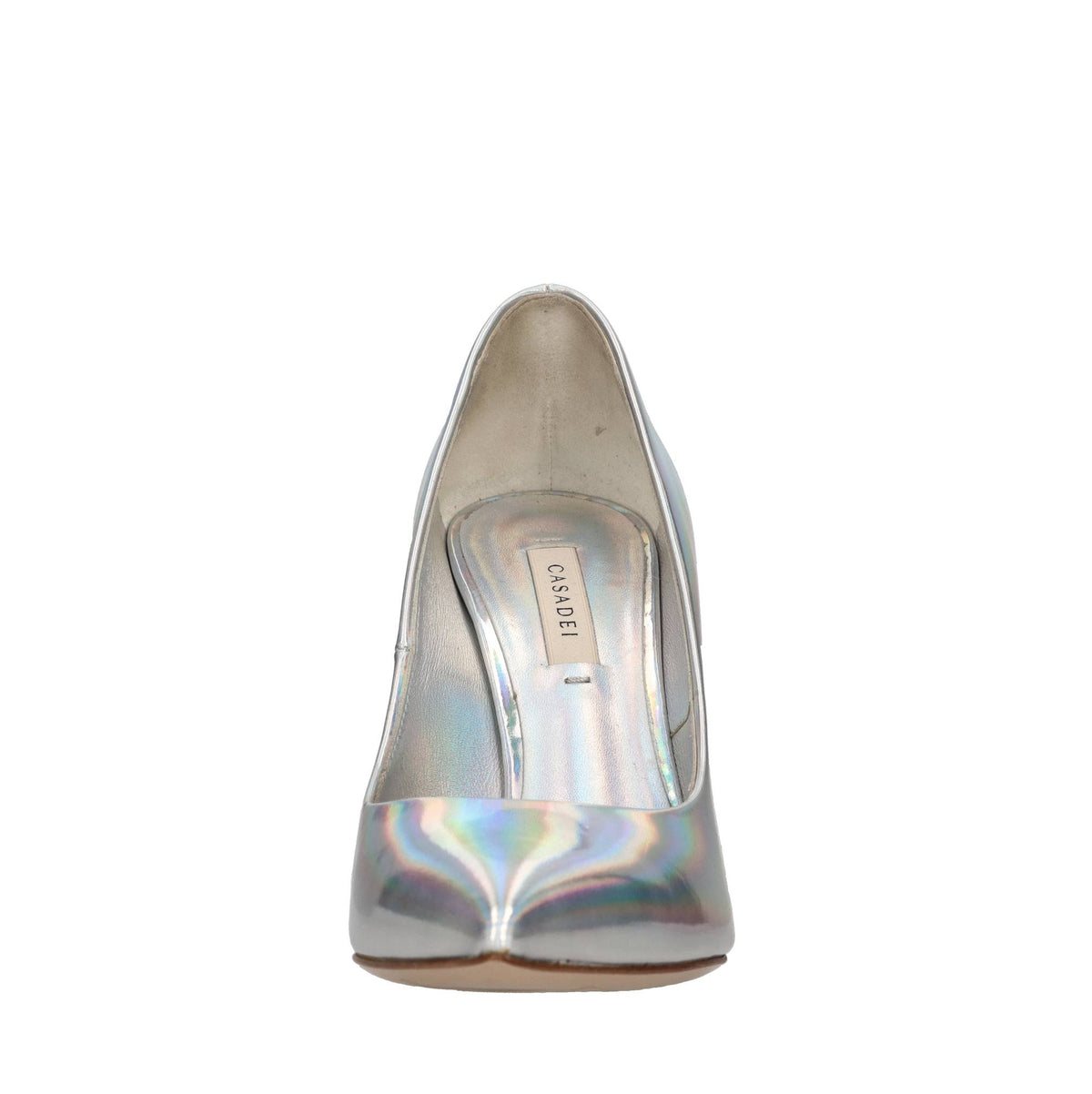 Décolleté Blade in pelle laminata argento specchiato 