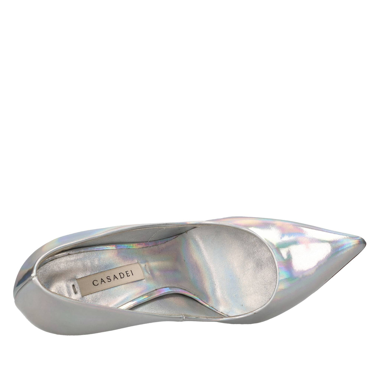 Décolleté Blade in pelle laminata argento specchiato 